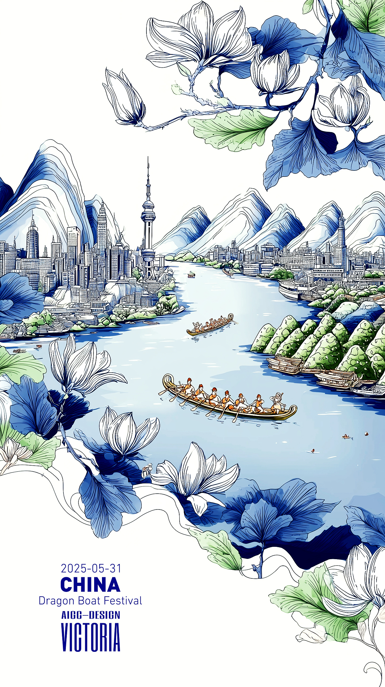 AIGC-《沪上龙舟-端午安康》（图ZMzkwNzc1MTEy） - AI作品 - 站酷设计师AIGCVictoria原创素材 - 站酷ZCOOL