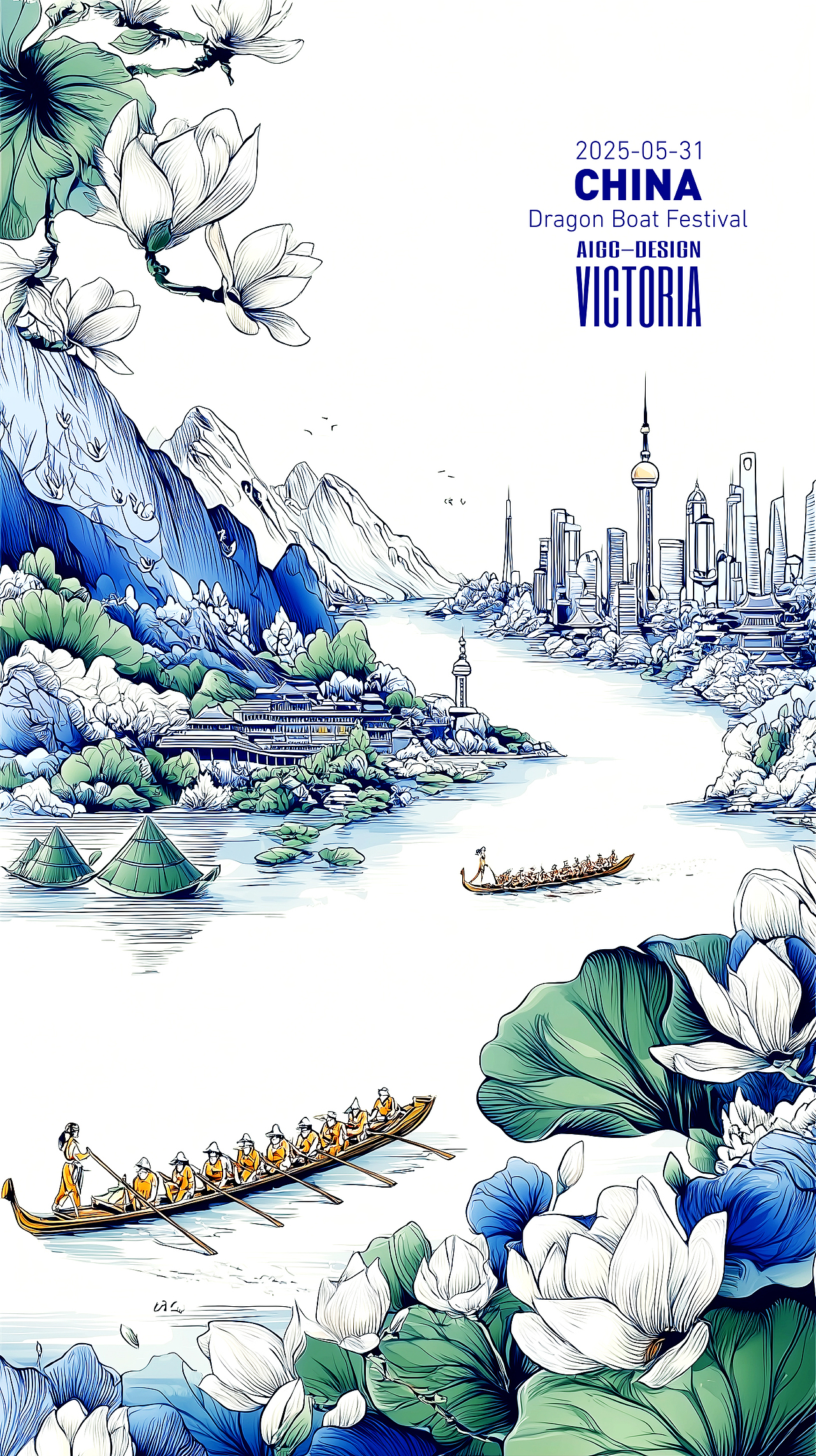 AIGC-《沪上龙舟-端午安康》（图ZMzkwNzc1MDc2） - AI作品 - 站酷设计师AIGCVictoria原创素材 - 站酷ZCOOL