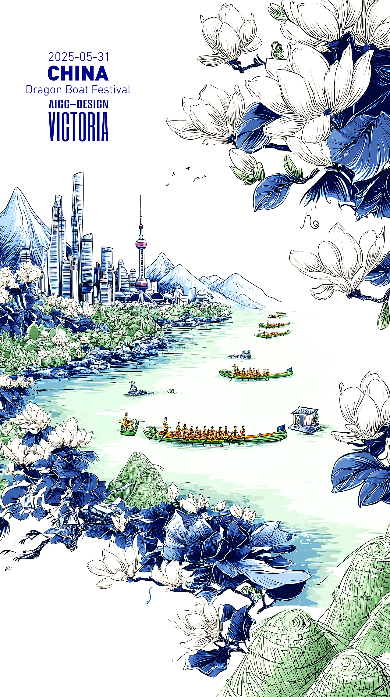 AIGC-《沪上龙舟-端午安康》（图ZMzkwNzc1MDk2） - AI作品 - 站酷设计师AIGCVictoria原创素材 - 站酷ZCOOL