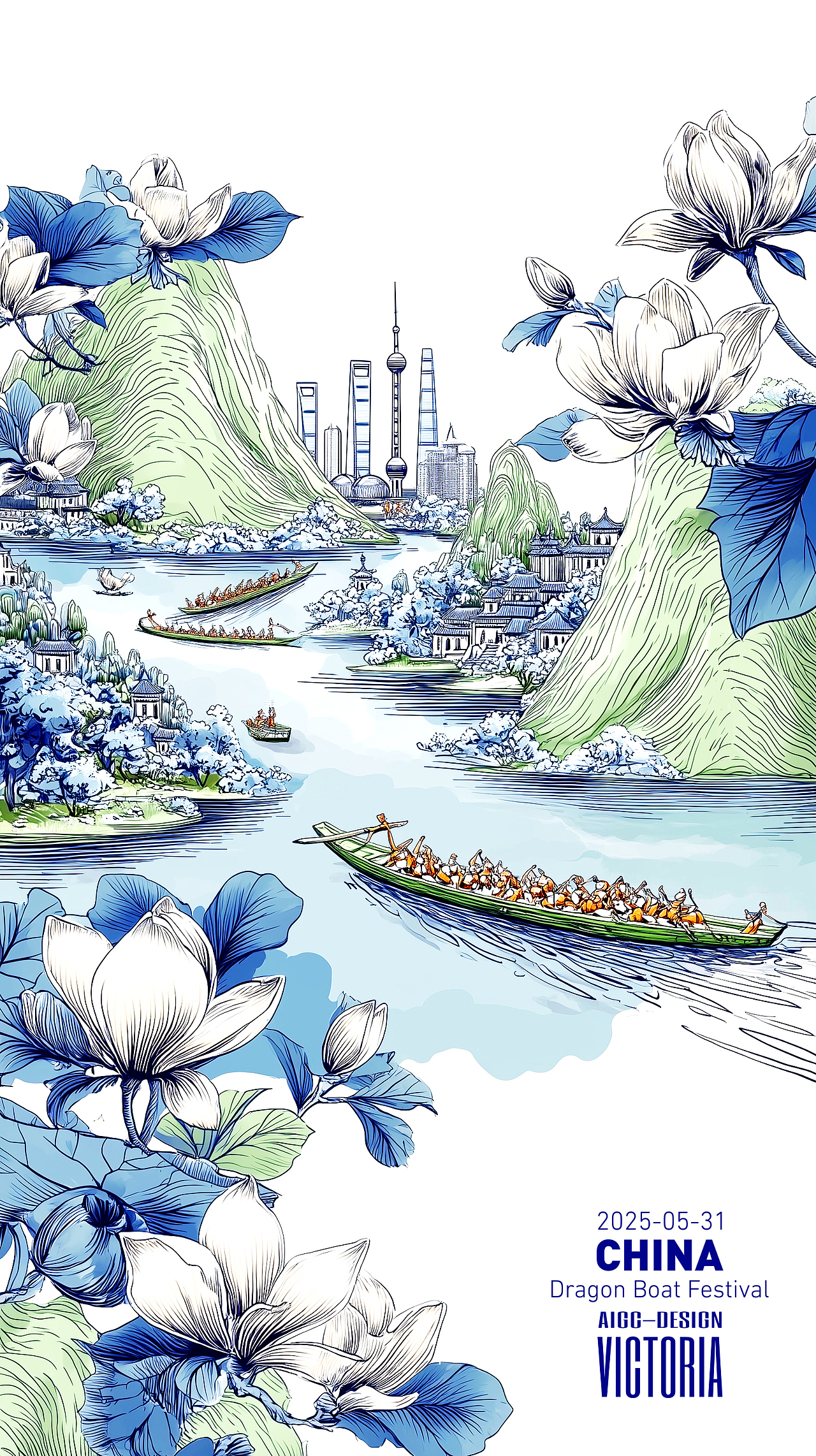 AIGC-《沪上龙舟-端午安康》（图ZMzkwNzc1MDYw） - AI作品 - 站酷设计师AIGCVictoria原创素材 - 站酷ZCOOL