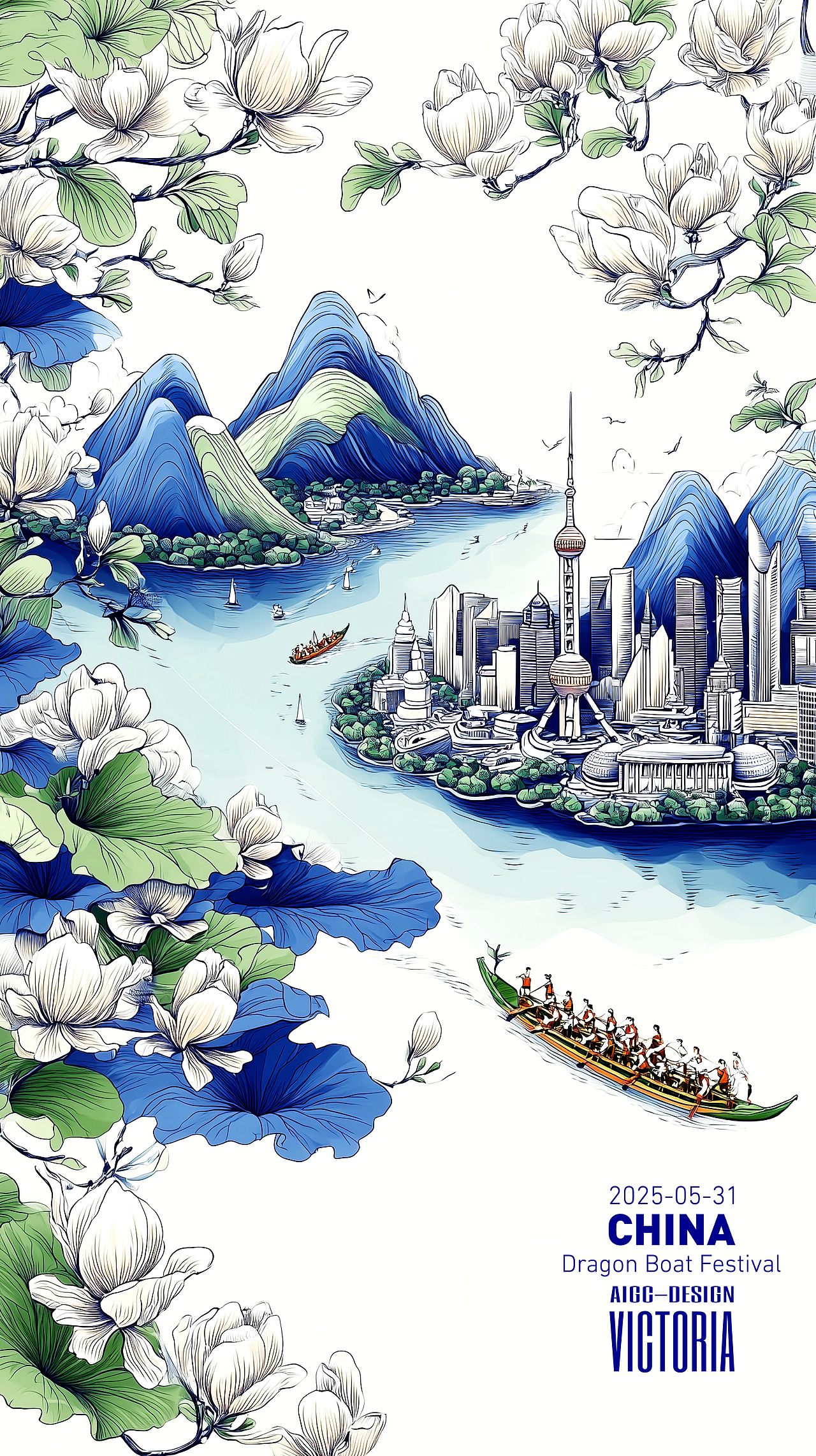 AIGC-《沪上龙舟-端午安康》（图ZMzkwNzc1MDM2） - AI作品 - 站酷设计师AIGCVictoria原创素材 - 站酷ZCOOL