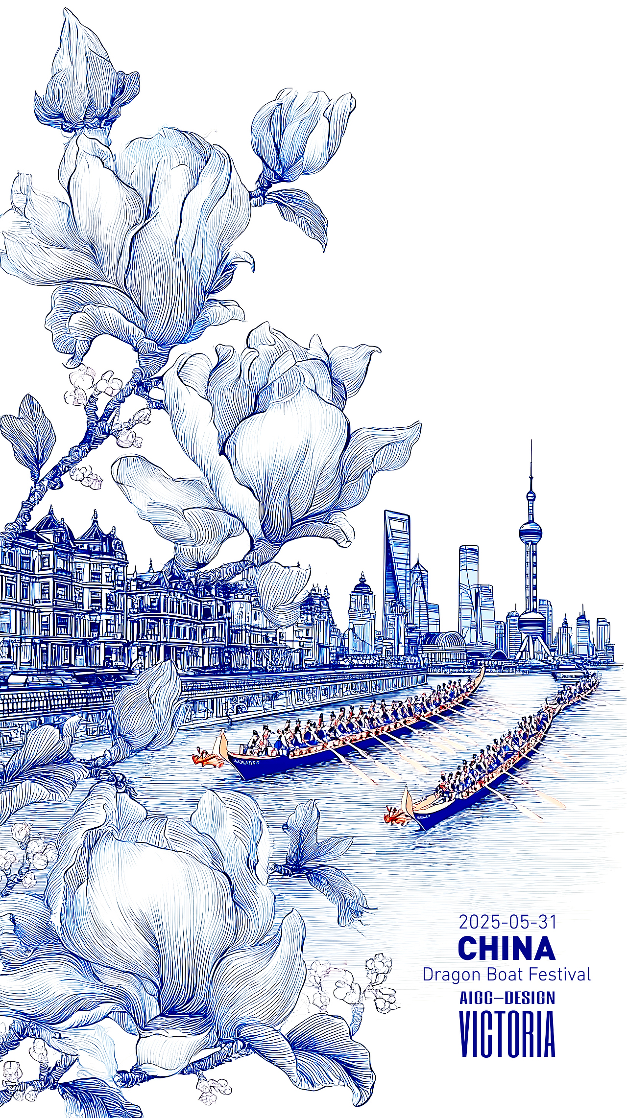 AIGC-《沪上龙舟-端午安康》（图ZMzkwNzc1MjE2） - AI作品 - 站酷设计师AIGCVictoria原创素材 - 站酷ZCOOL