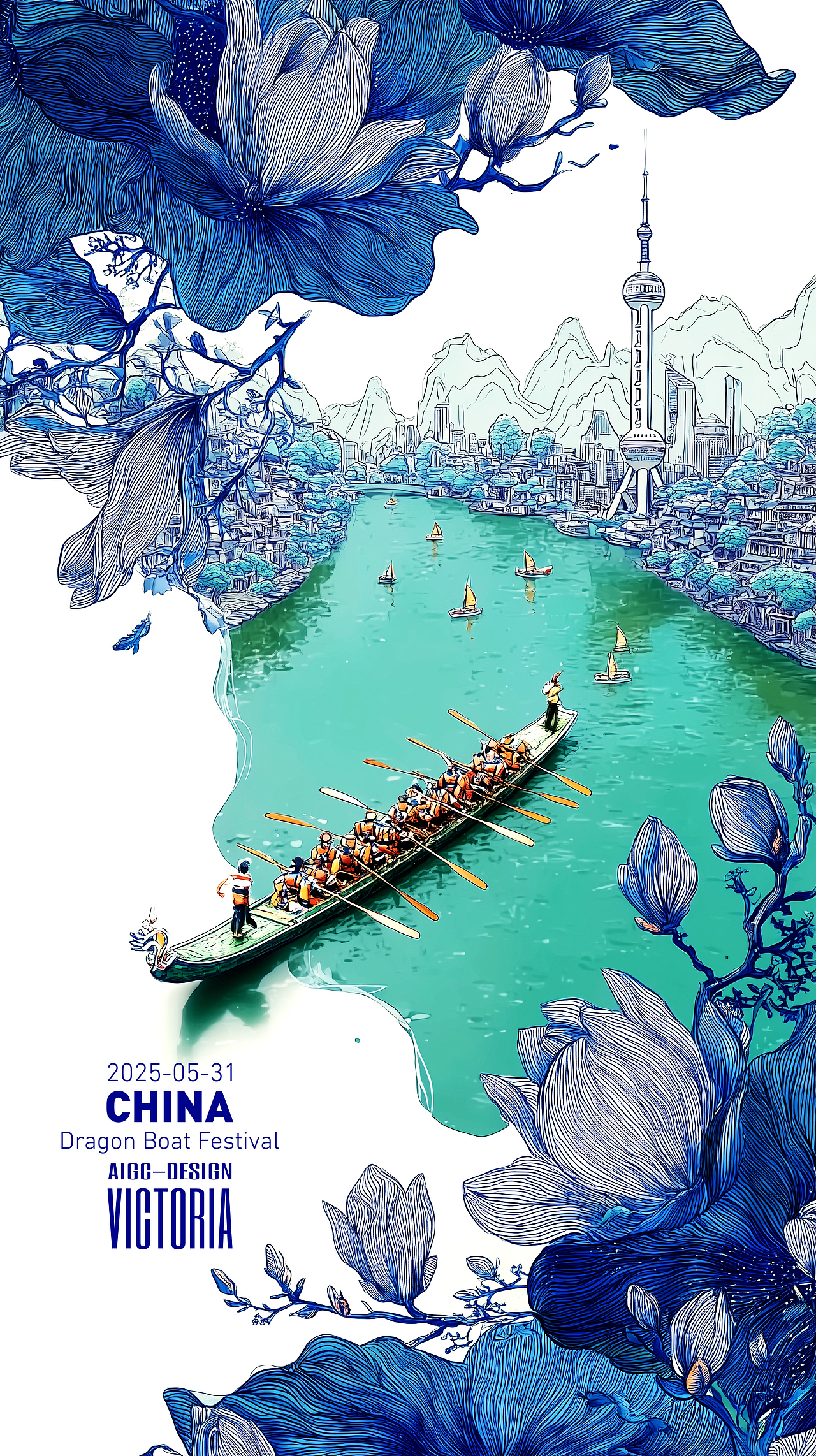 AIGC-《沪上龙舟-端午安康》（图ZMzkwNzc1MjI4） - AI作品 - 站酷设计师AIGCVictoria原创素材 - 站酷ZCOOL