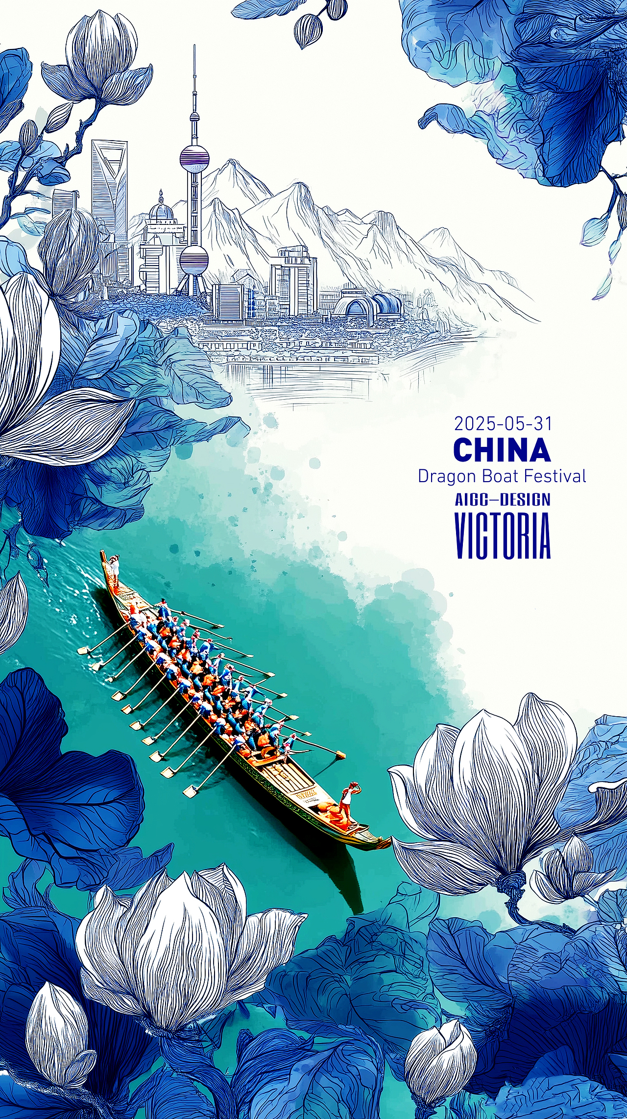 AIGC-《沪上龙舟-端午安康》（图ZMzkwNzc1MjQw） - AI作品 - 站酷设计师AIGCVictoria原创素材 - 站酷ZCOOL