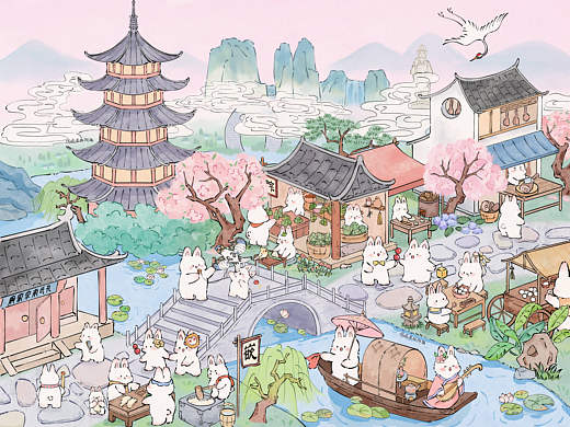 「浙里江南」浙江11市插画，新国风大场景kv