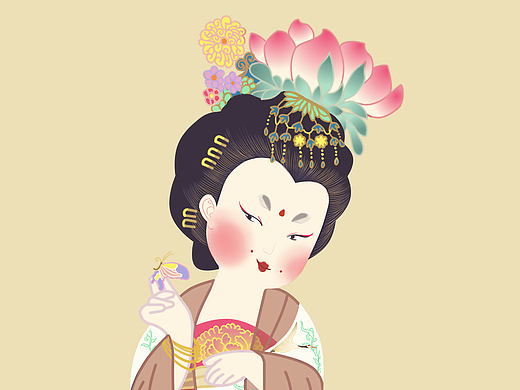 簪花仕女图创新稿商业插画