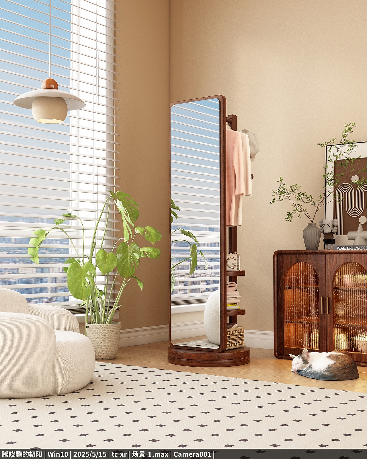 落地穿衣镜家用卧室旋转移动收纳穿衣镜