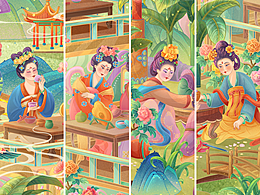 古风插画|仕女“游春园之美妆”|原创插画