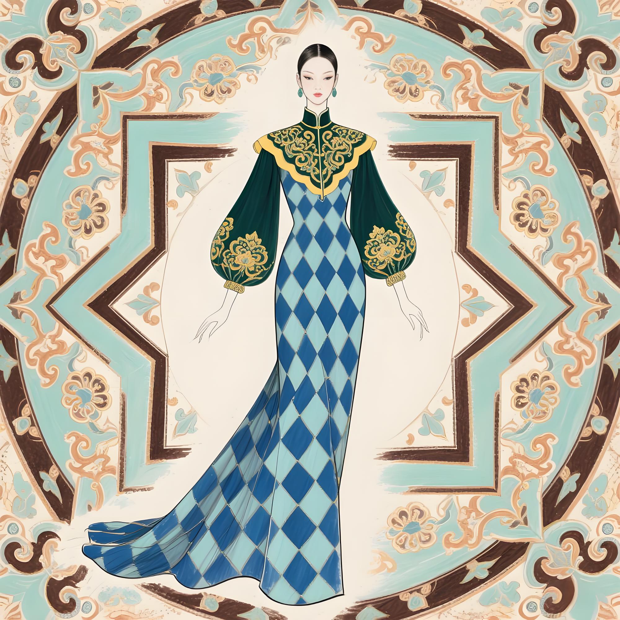 敦煌藻井纹样高定礼服设计手稿