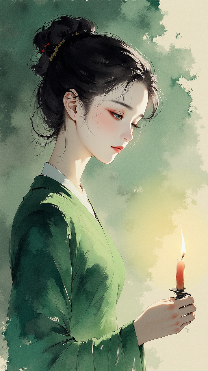 【AIGC古韵幽光】:水墨绿衣与古典配饰的美妙搭配