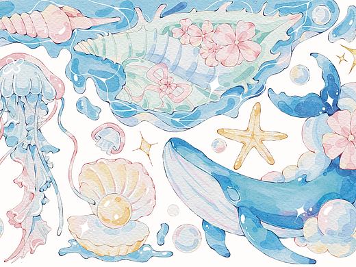 水彩风和纸胶带|海洋主题