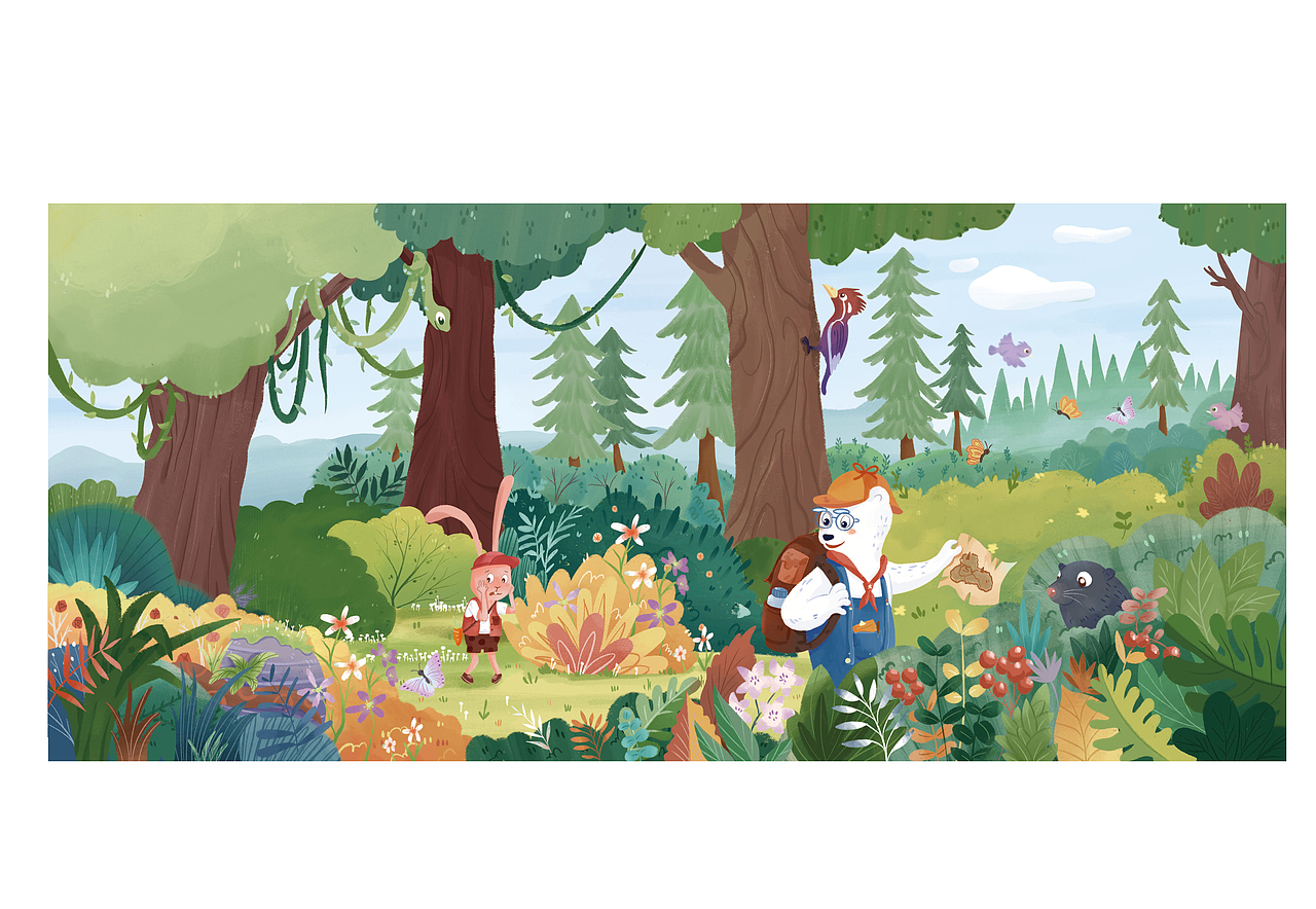 《大大熊與小小兔》森林奇遇圖書(shū)繪本插圖（圖ZMzkwODg2Njgw） - 繪本 - 站酷設(shè)計(jì)師張小粒粒Lit原創(chuàng)素材 - 站酷ZCOOL