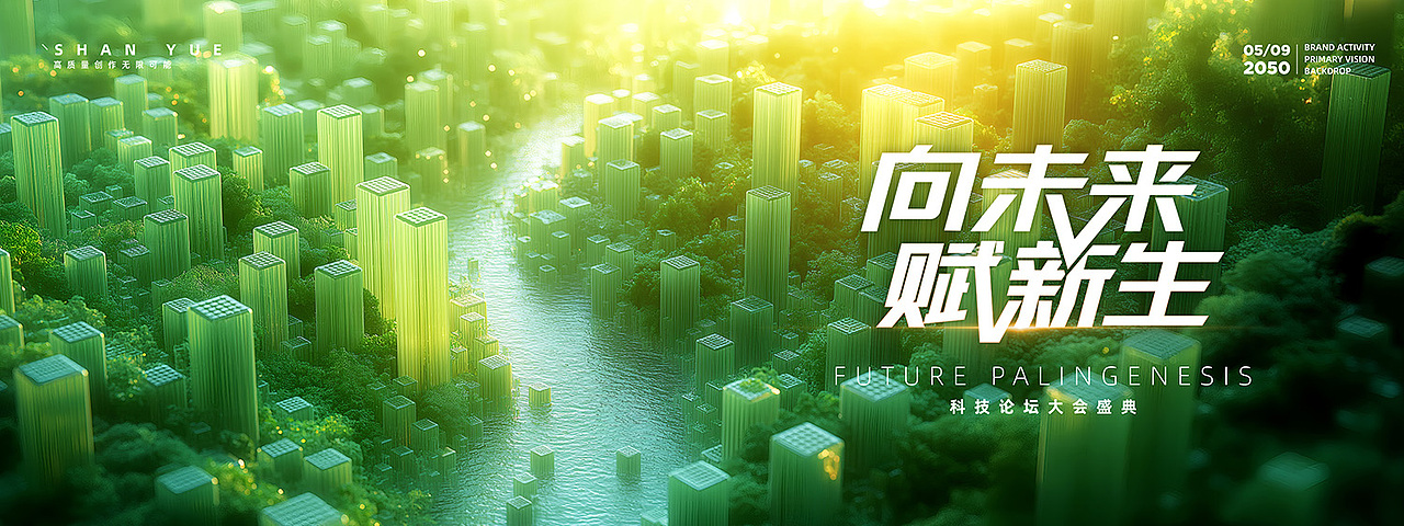 简约大气黑金颁奖典礼中国风祥云环保活动KV主视觉设计