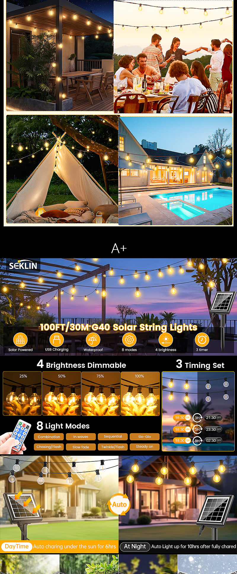 户外太阳能G40灯泡灯串-亚马逊