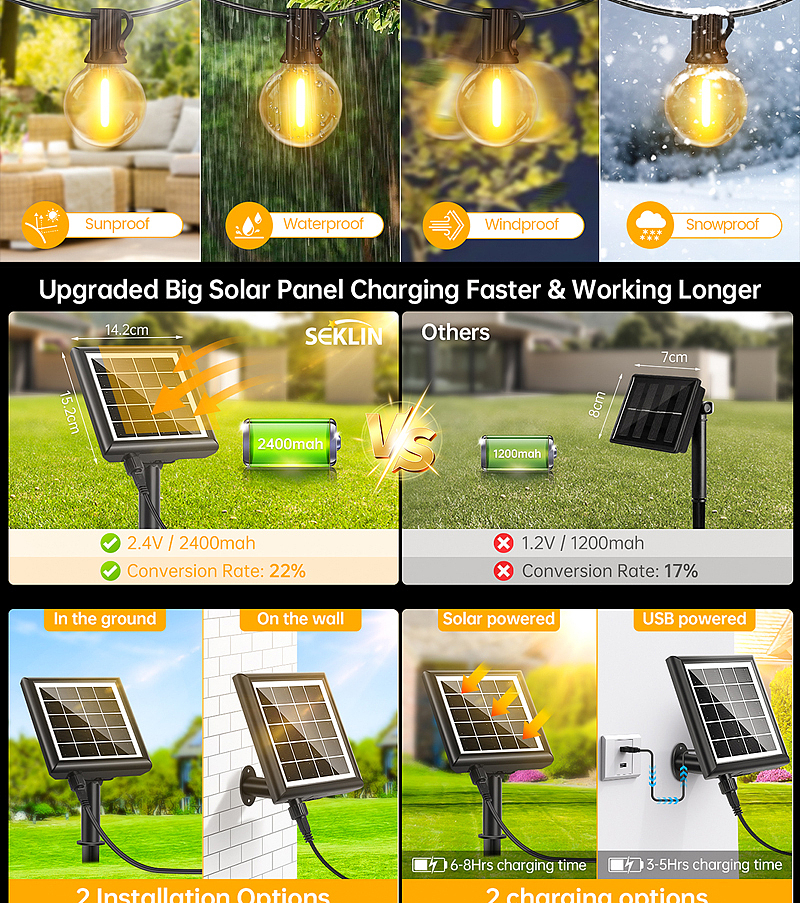 户外太阳能G40灯泡灯串-亚马逊