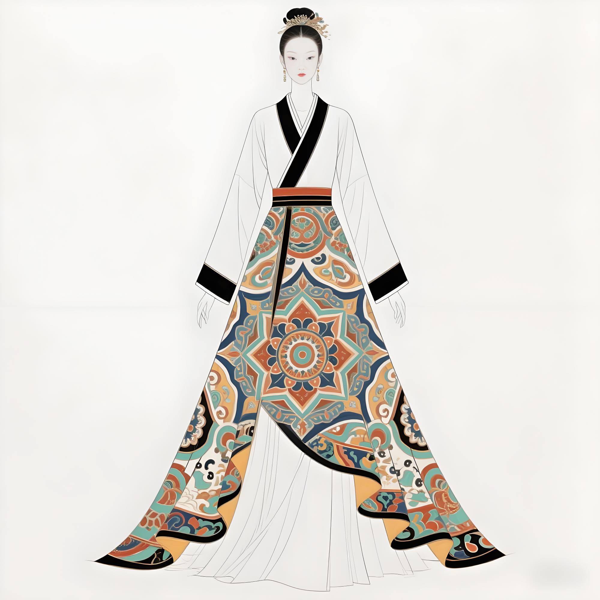 敦煌藻井纹样高定汉服礼服设计手稿