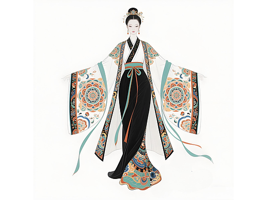 敦煌藻井纹样高定汉服礼服设计手稿
