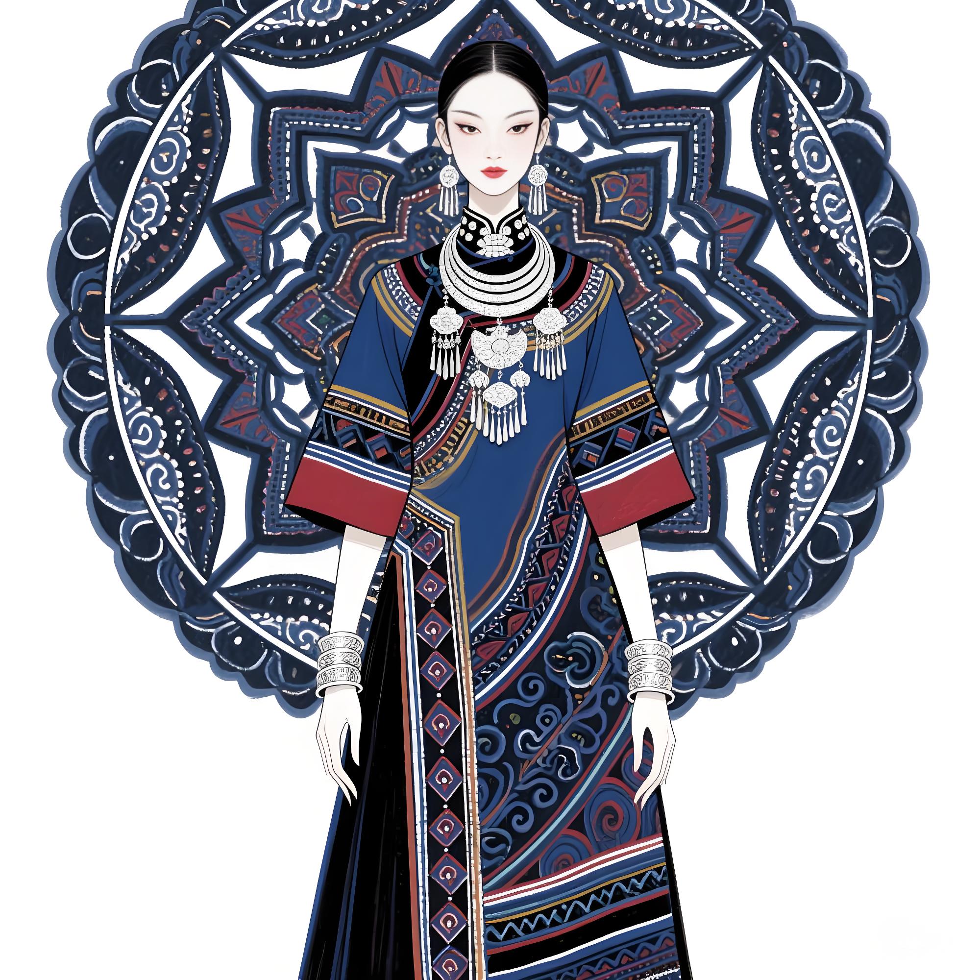 高定苗族蜡染礼服设计手稿(蜡染系列)
