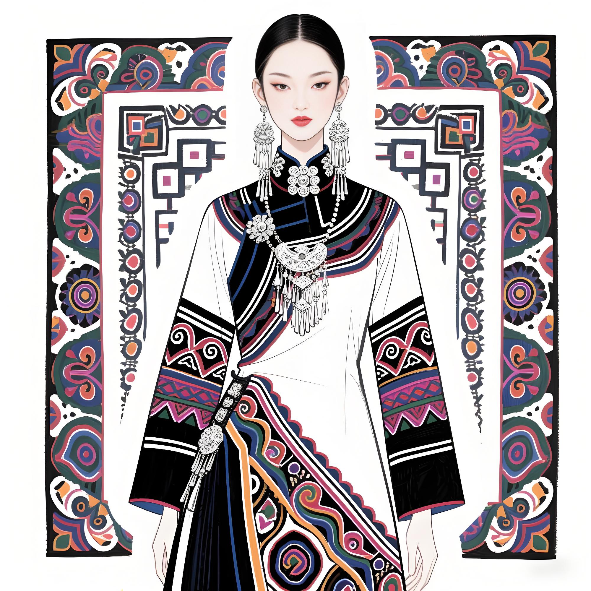 高定苗族蜡染礼服设计手稿(蜡染系列)