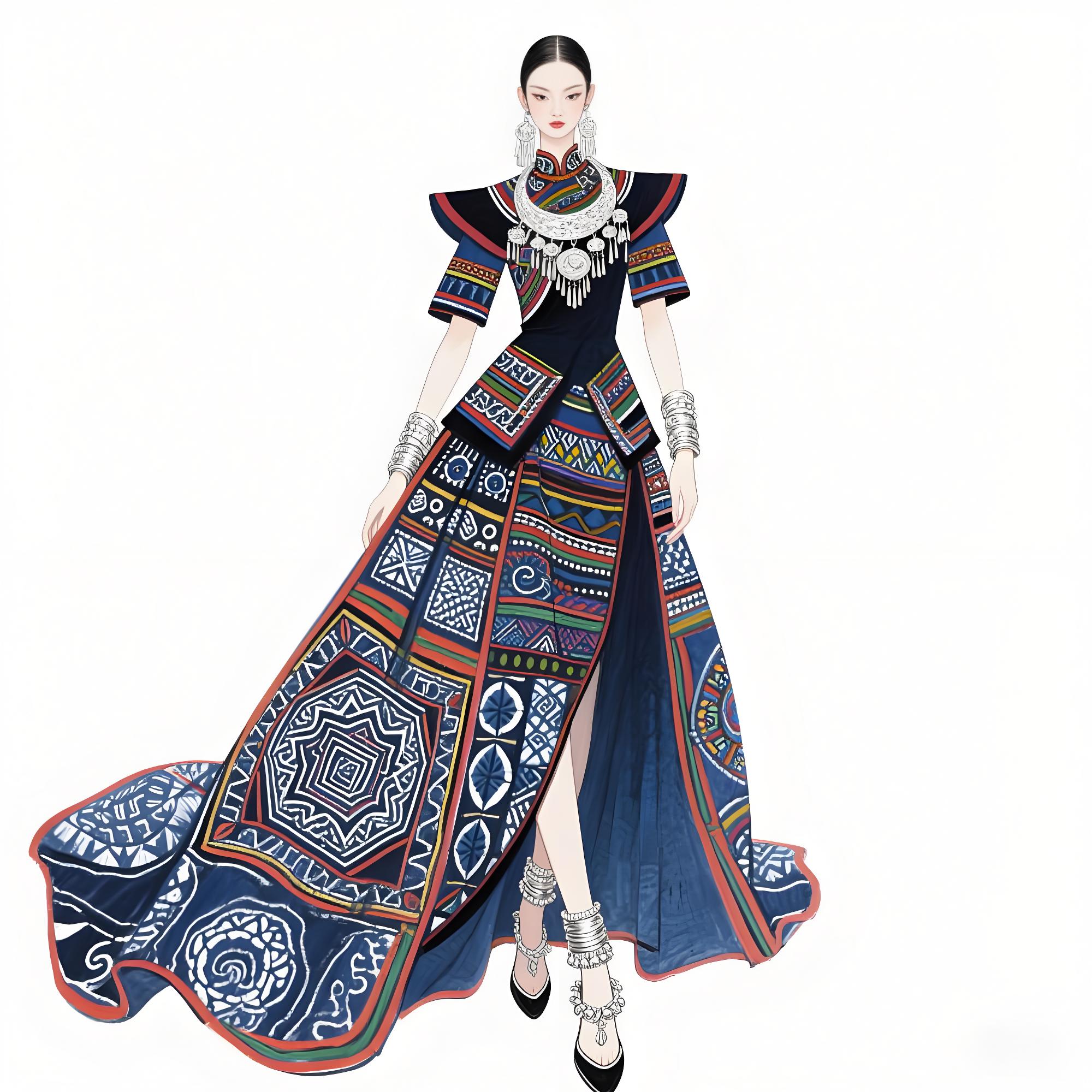 高定苗族蜡染礼服设计手稿(蜡染系列)