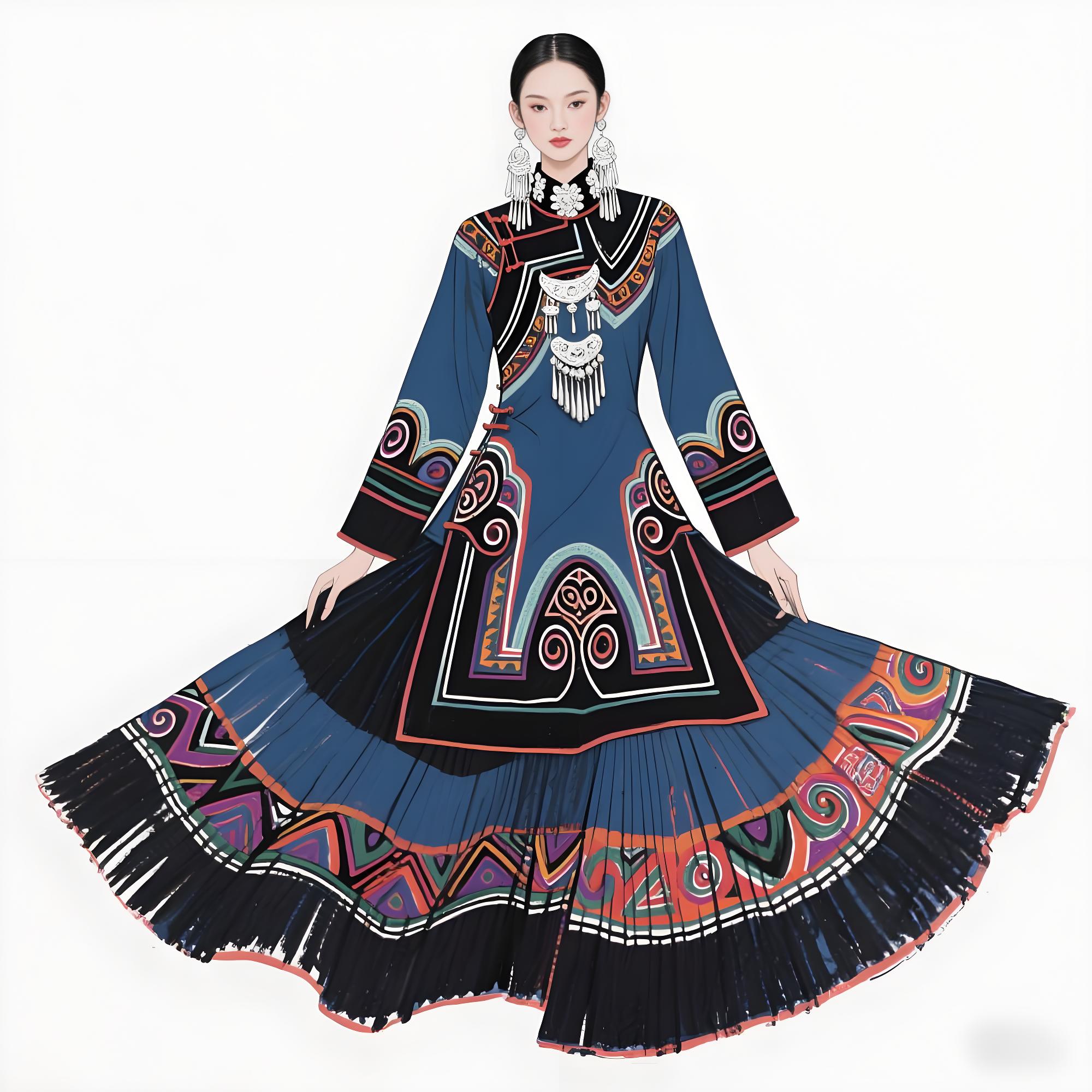 高定苗族蜡染礼服设计手稿(蜡染系列)