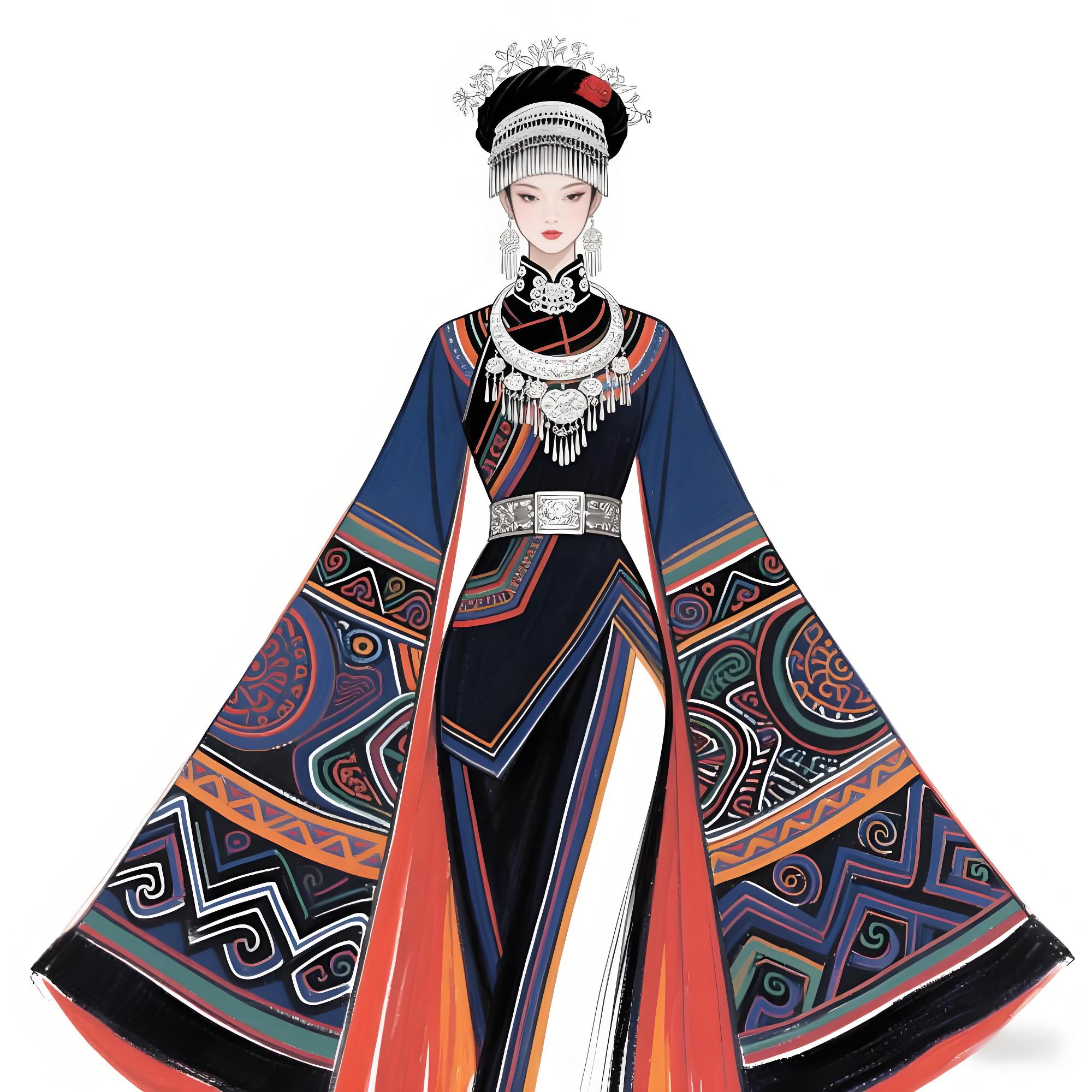 高定苗族蜡染礼服设计手稿(蜡染系列)