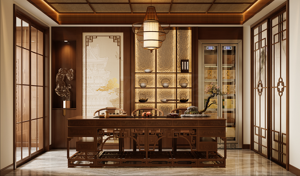 中式 家装效果图（图ZMzkxMDM1NTQ0） - 家装设计 - 站酷设计师Z566118354原创素材 - 站酷ZCOOL