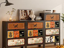 中古風(fēng)黑色對開柜/翻門柜產(chǎn)品渲染