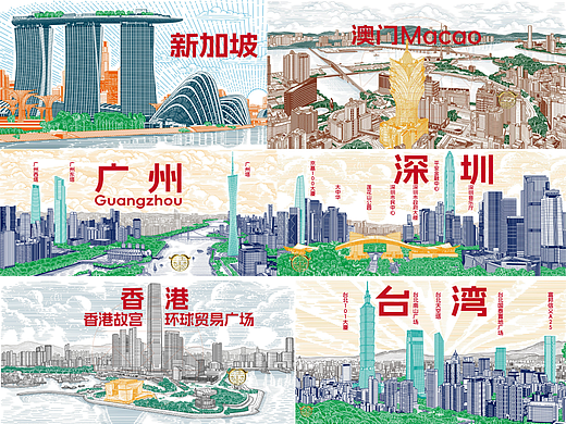 新加坡/广州/深圳/台湾/香港/澳门文创版画插画设计