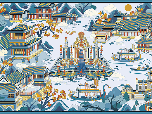月满中秋·旺顺阁圆明园中秋礼盒插画