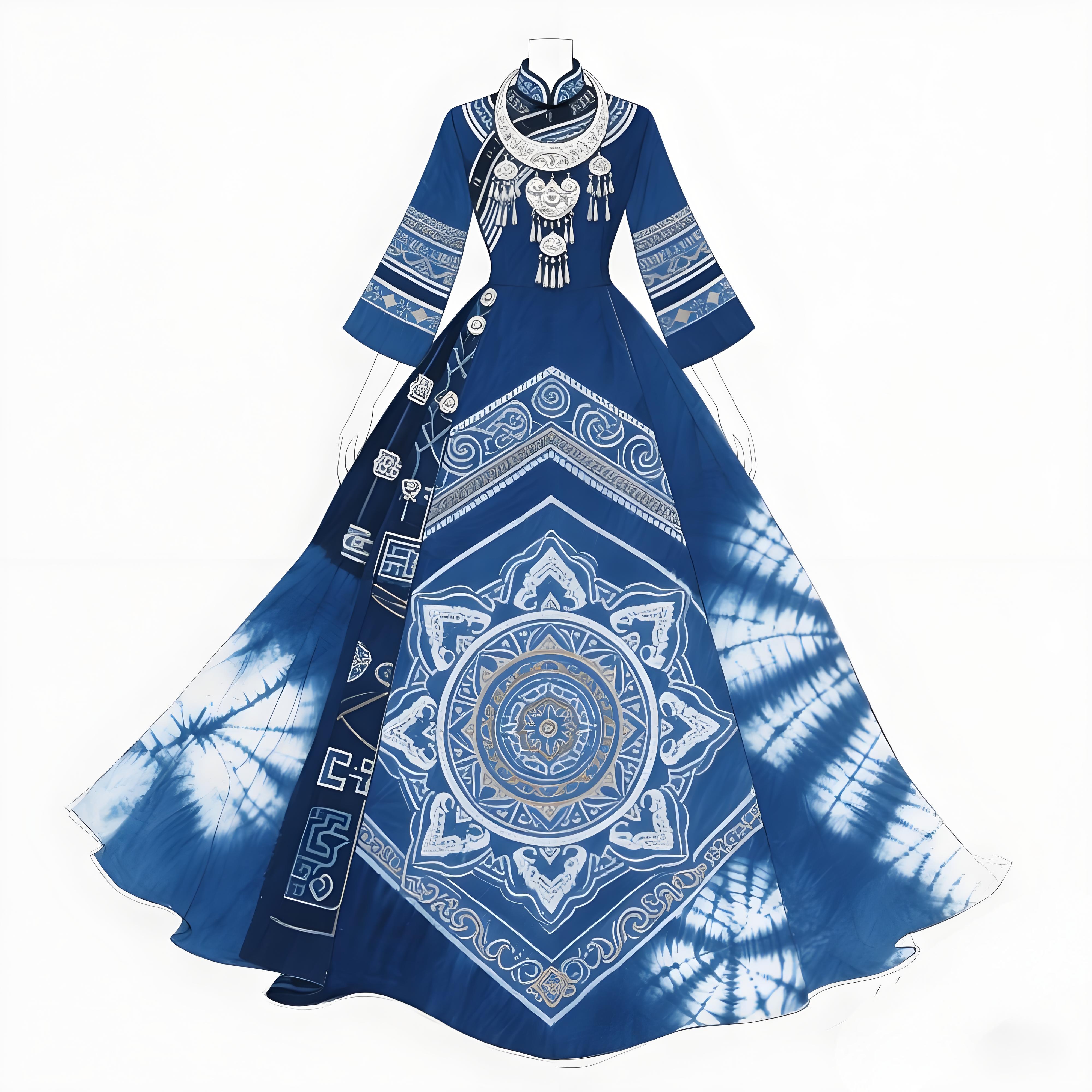 千年蓝韵：高定苗族扎染礼服中的敦煌丝路叙事