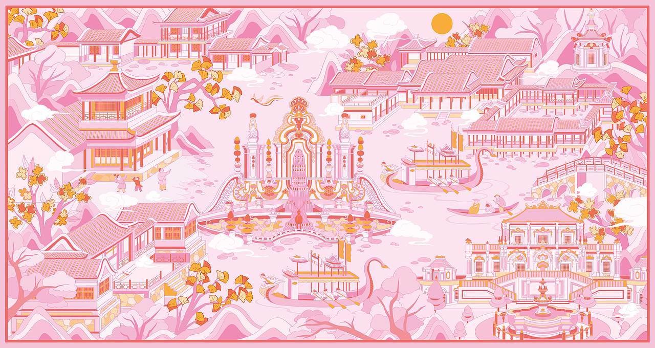 月满中秋·旺顺阁圆明园中秋礼盒插画