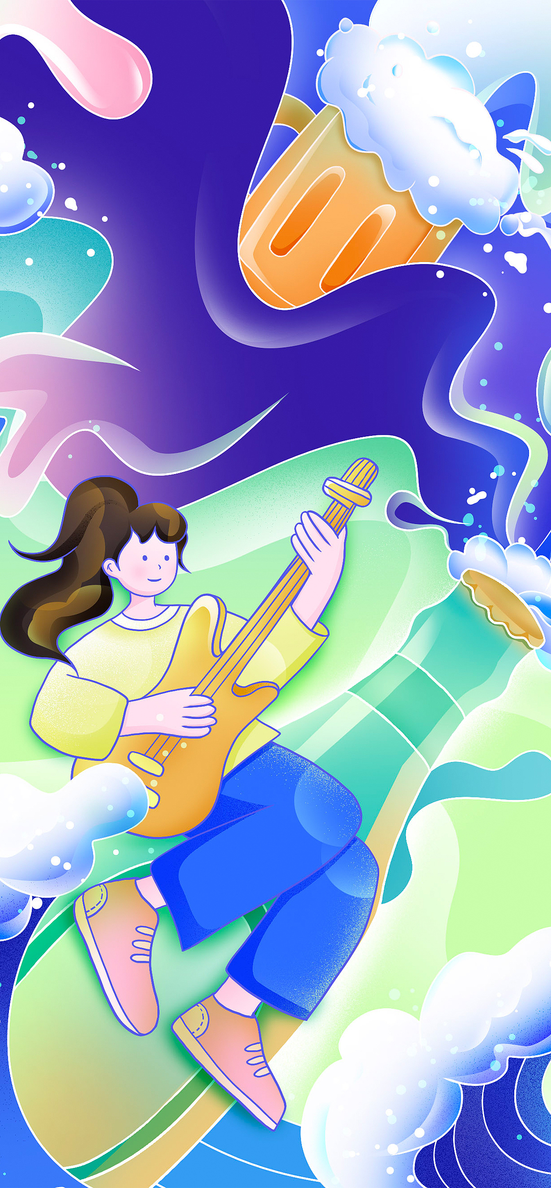 夏天啤酒音乐派对扁平风格海报插画_萌鸦广告_商业插画_局部细节