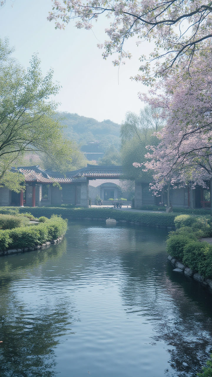 【AIGC 春景雅韵】：樱桥水榭与古建的春日画卷