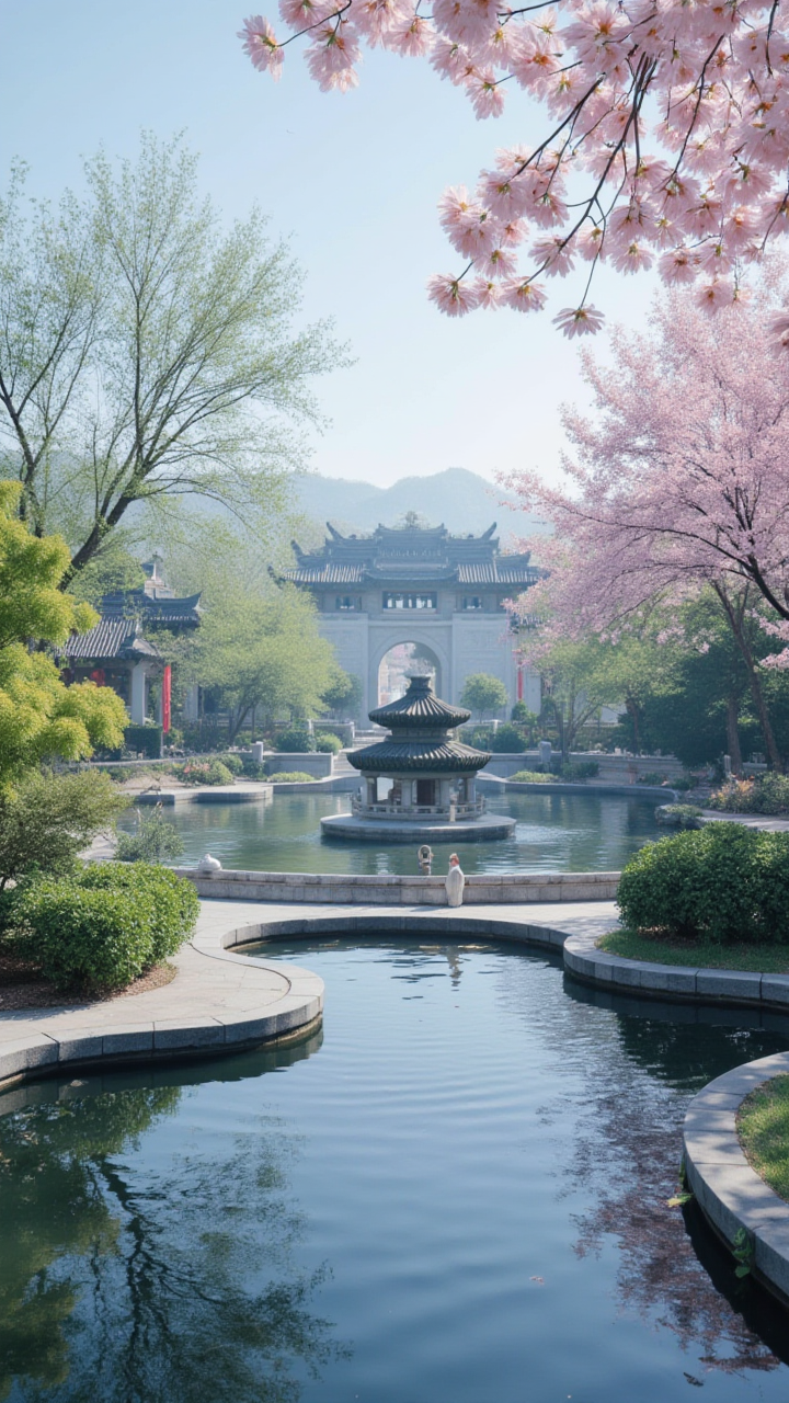 【AIGC 春景雅韵】：樱桥水榭与古建的春日画卷