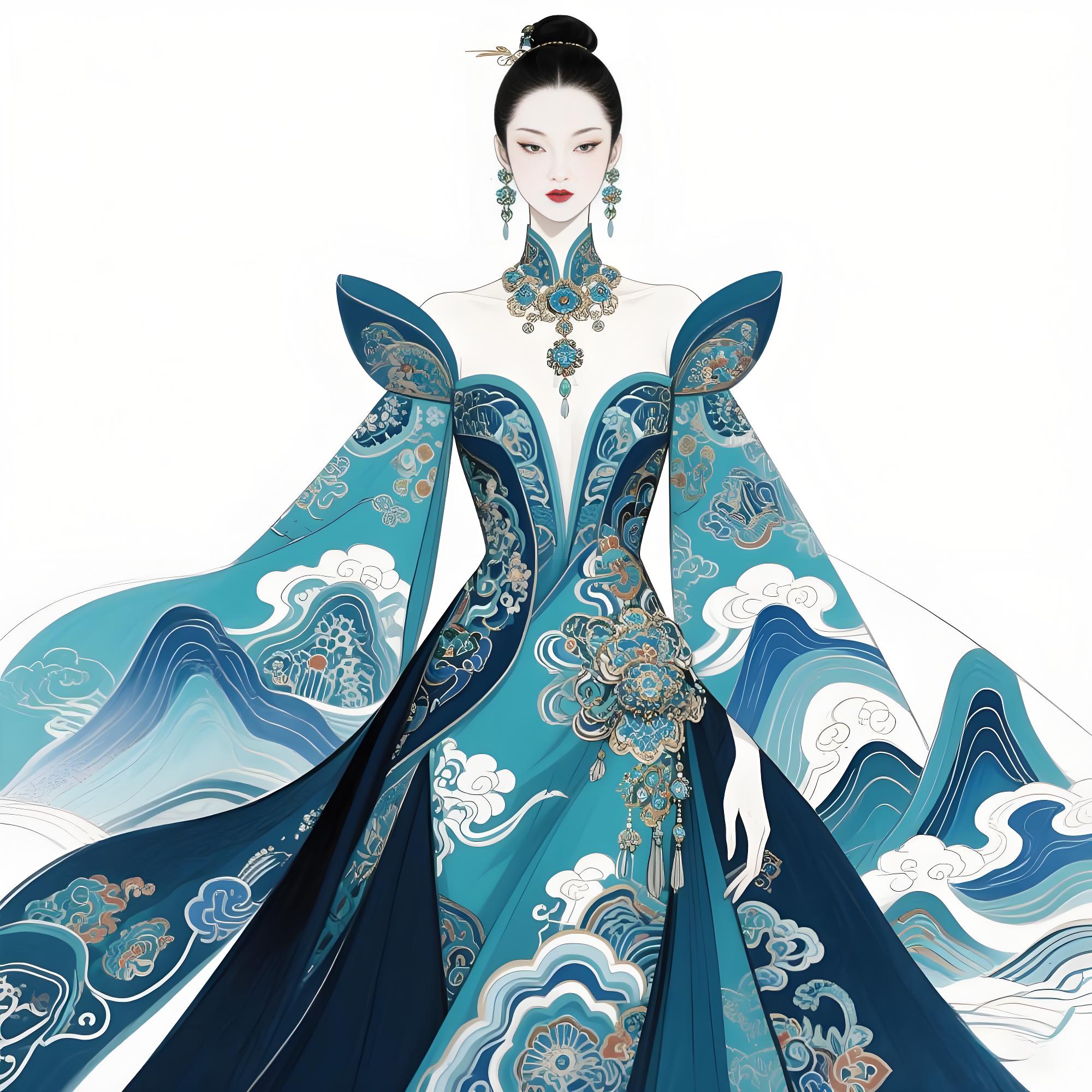 ✨ 【当千年云锦化作星河,这件礼服藏着流动的《千里江山图》】 ✨