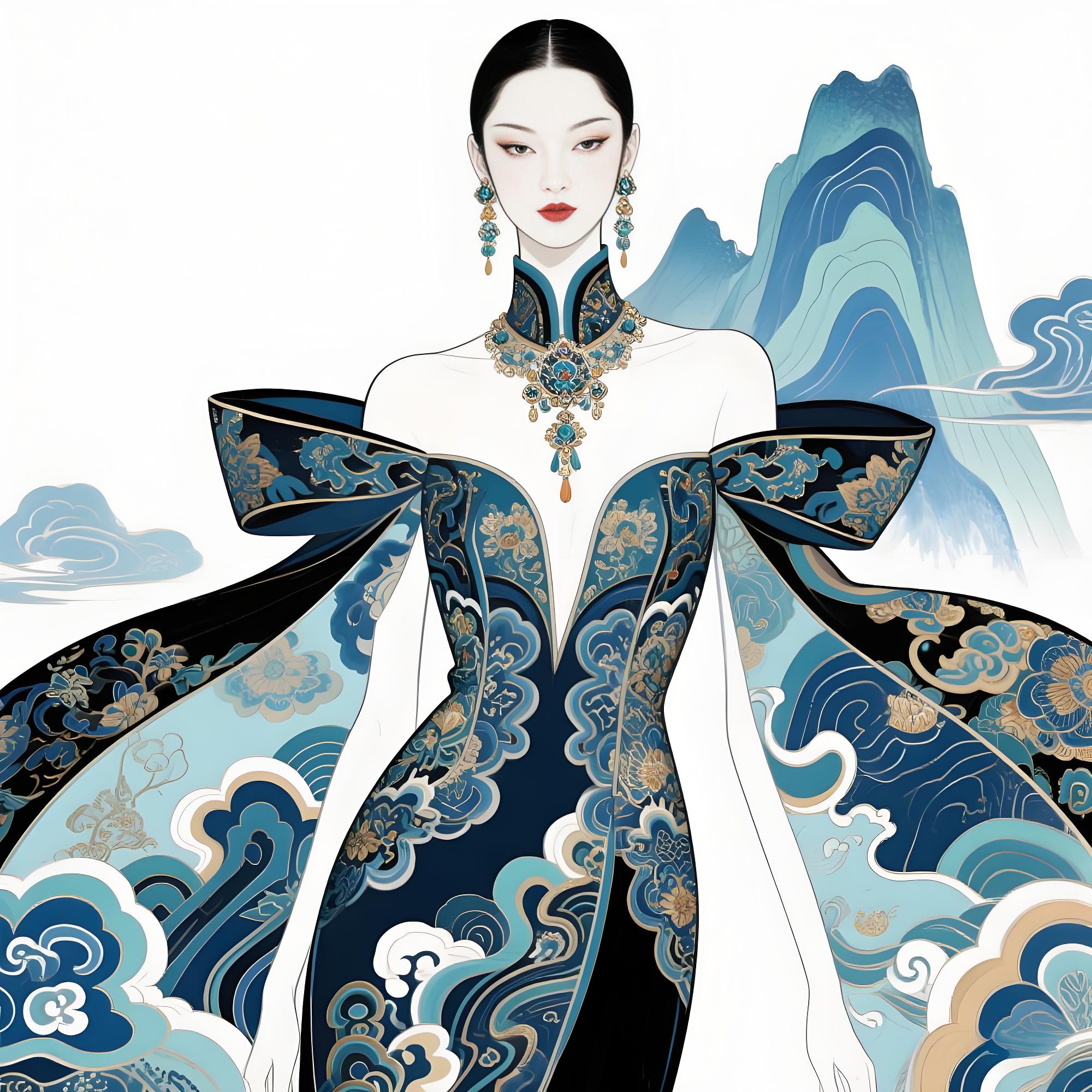 ✨ 【当千年云锦化作星河,这件礼服藏着流动的《千里江山图》】 ✨