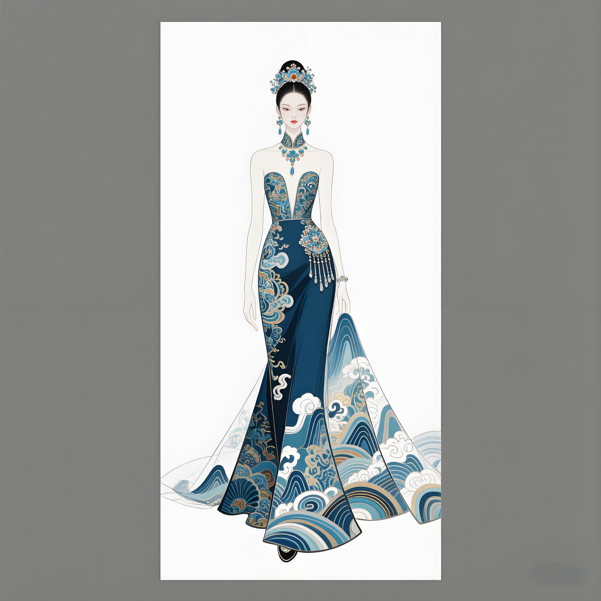 ✨ 【当千年云锦化作星河,这件礼服藏着流动的《千里江山图》】 ✨