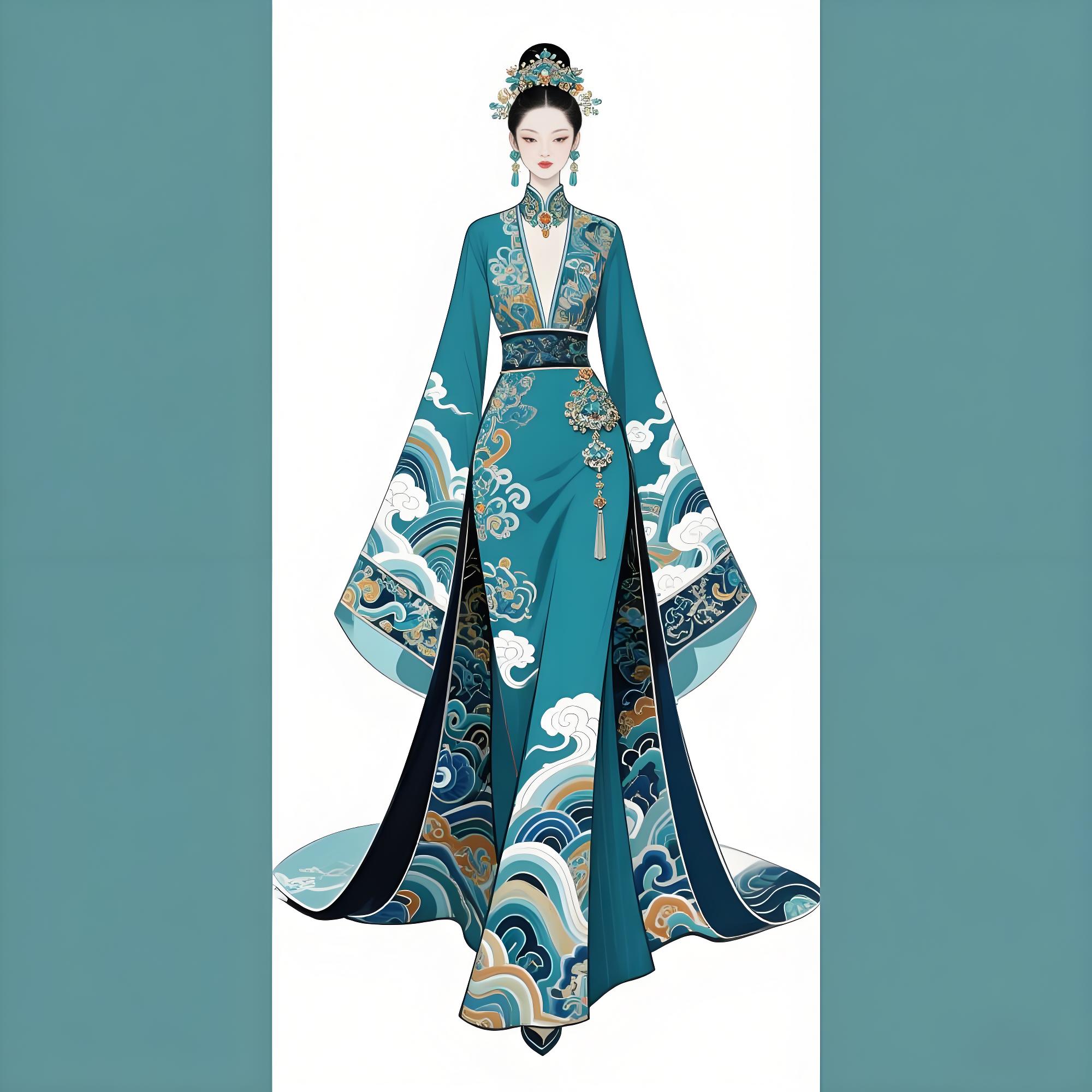 ✨ 【当千年云锦化作星河,这件礼服藏着流动的《千里江山图》】 ✨