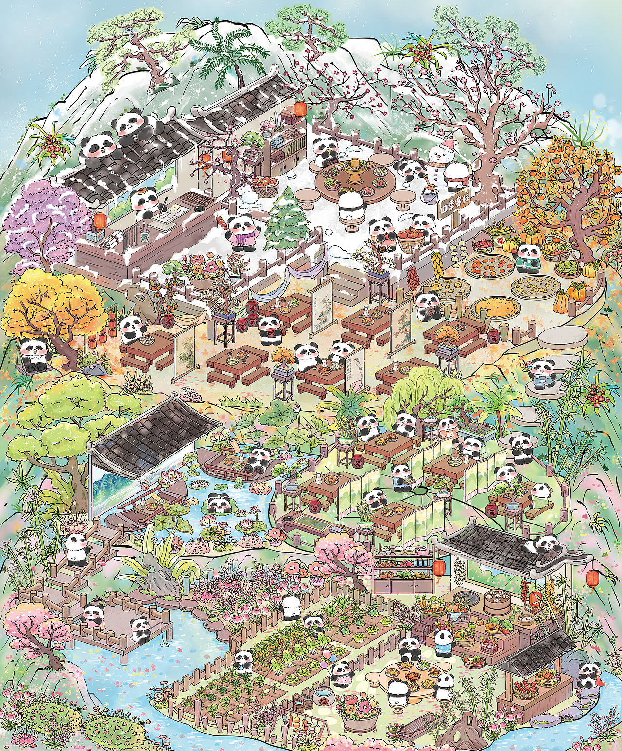 「国风插画」四季客栈（图ZMzkxMTgxNTMy） - 创作习作 - 站酷设计师啊雷雷原创素材 - 站酷ZCOOL