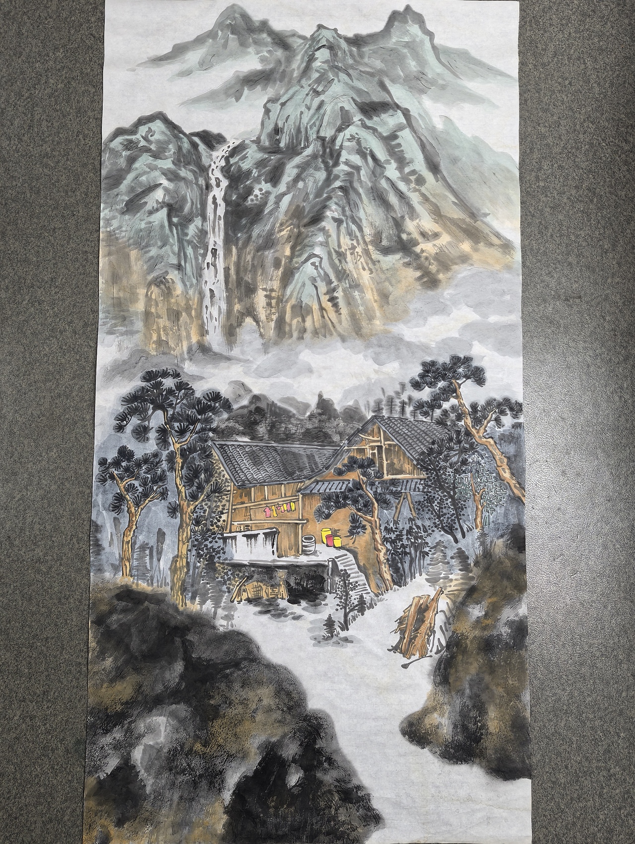 高峡听溪图中国画山水画家杨瑞