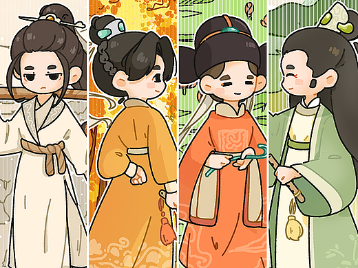 致敬穆夏，可爱的古风四季君子—春夏秋冬