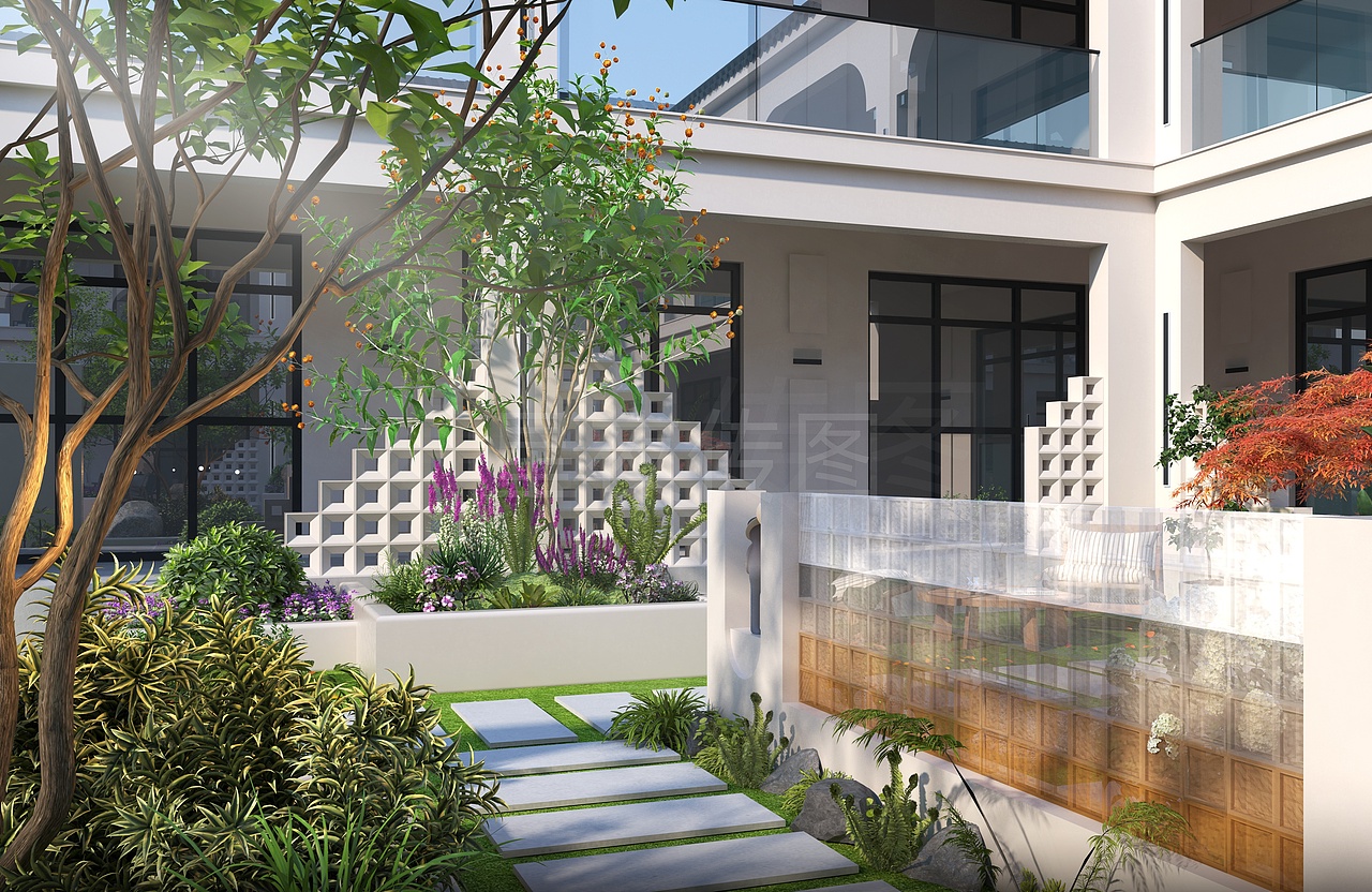 别墅  庭院 外景 效果图