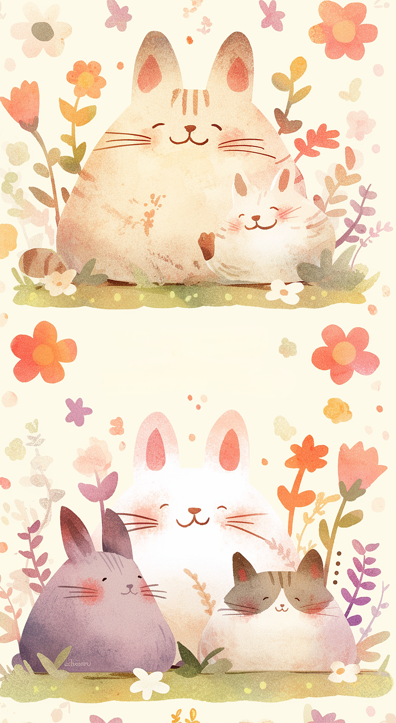 兔子和猫咪的欢乐时光（图ZMzkxMjE0NTI0） - 图案 - 站酷设计师请叫我Dad原创素材 - 站酷ZCOOL