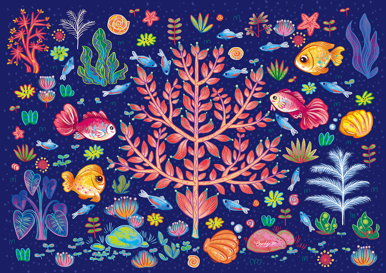 《海洋中的生命之树》-插画与丝巾(图ZMzkxMjQ2MTMy) - 商业插画 - 站酷设计师CANDY瑜原创素材 - 站酷ZCOOL