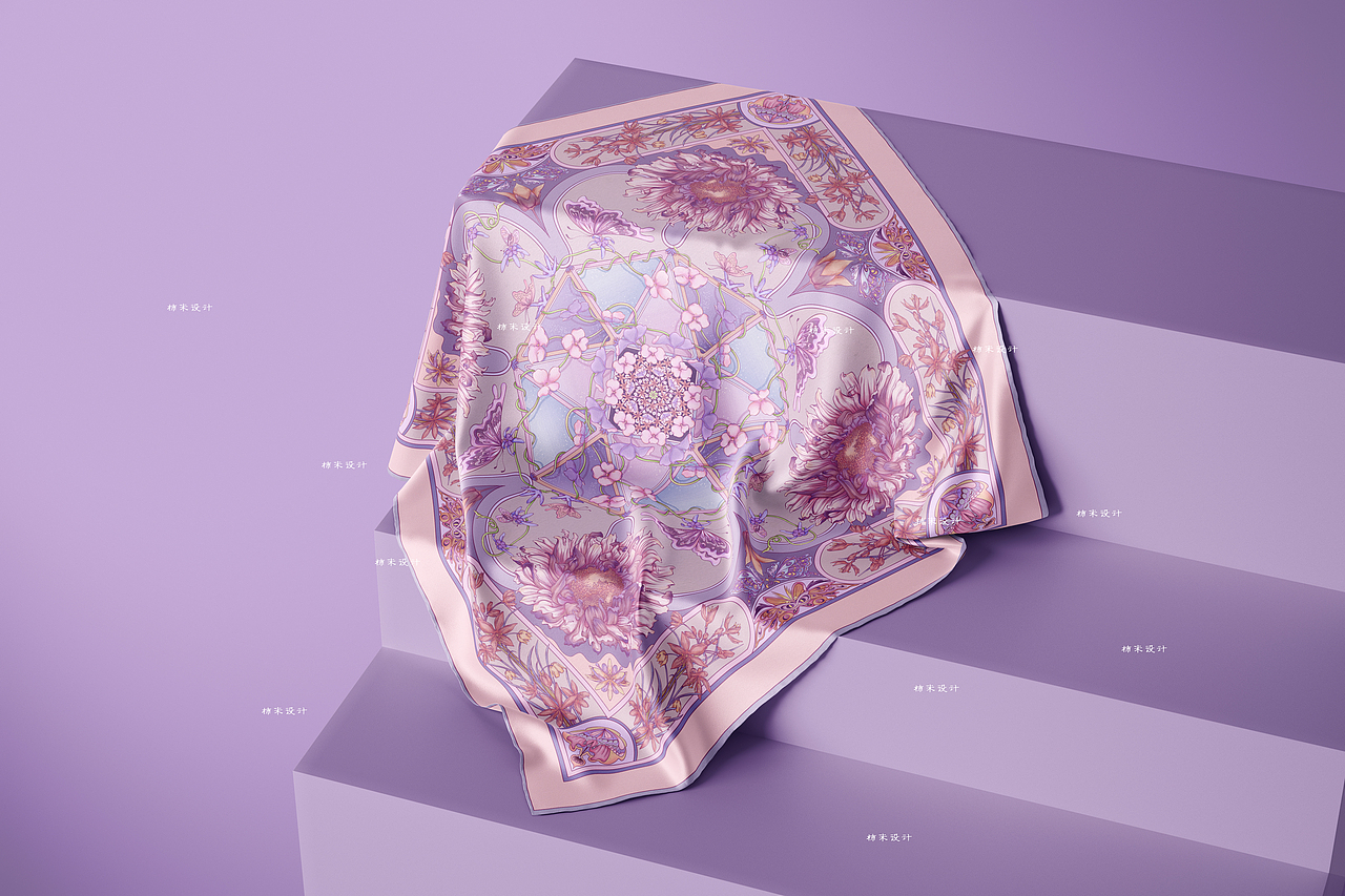 《繁花》方巾图案设计（图ZMzkxMjU1ODQ4） - 商业插画 - 站酷设计师柿米原创素材 - 站酷ZCOOL