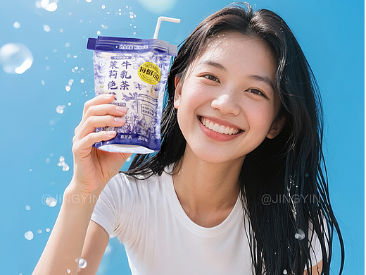 AIGC模特商业案例 | 每鲜说 袋装牛乳茶