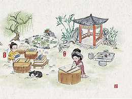 水墨古风制豆腐过程小场景