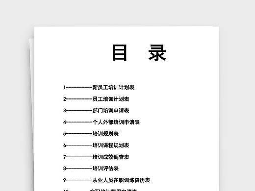 人力资源管理员工培训表格目录word文档