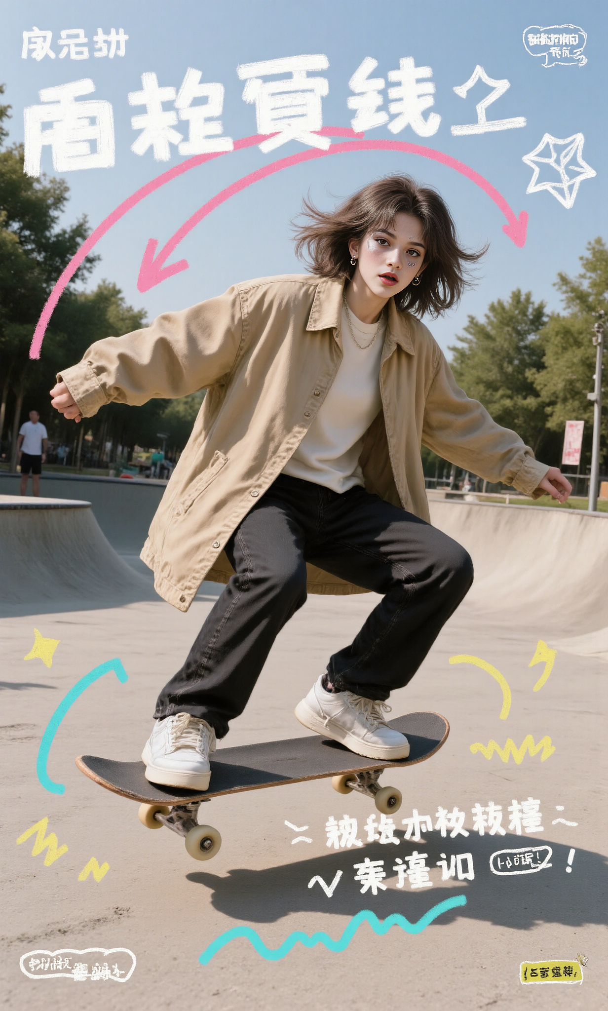 LORA练习海报~滑板比赛海报。朋克风美女